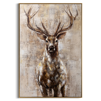 "Majestic Textured Stag Portrait" – Modern Heavy Impasto Wildlife Figurative | 3D Sepia Bronze & Warm Beige Palette Knife Painting | Luxury Vertical Wall Art #AN 152