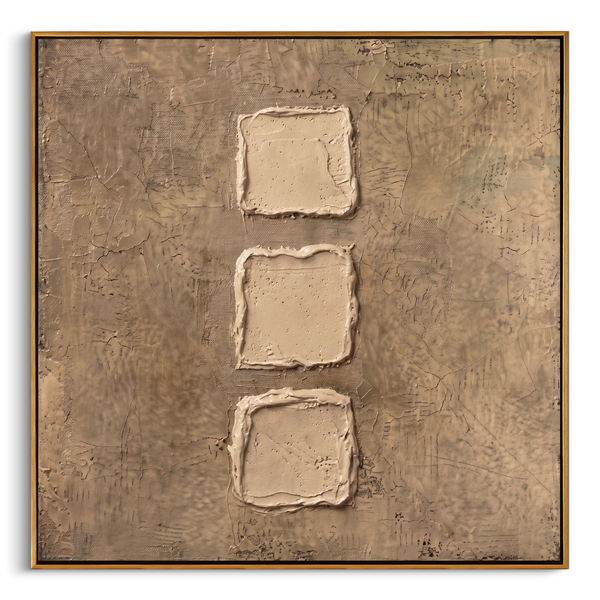 "Earthy Geometric Relief" – Expressive Sculptural Abstract Art | 3D Layered Taupe & Cream Canvas | Luxury Square Wall Art #WS 247