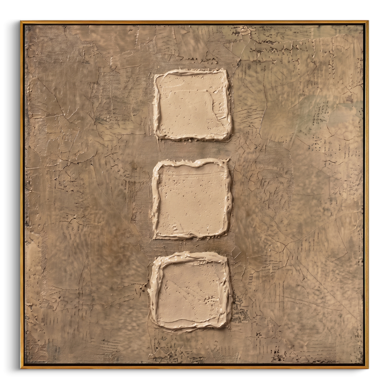 "Earthy Geometric Relief" – Expressive Sculptural Abstract Art | 3D Layered Taupe & Cream Canvas | Luxury Square Wall Art #WS 247