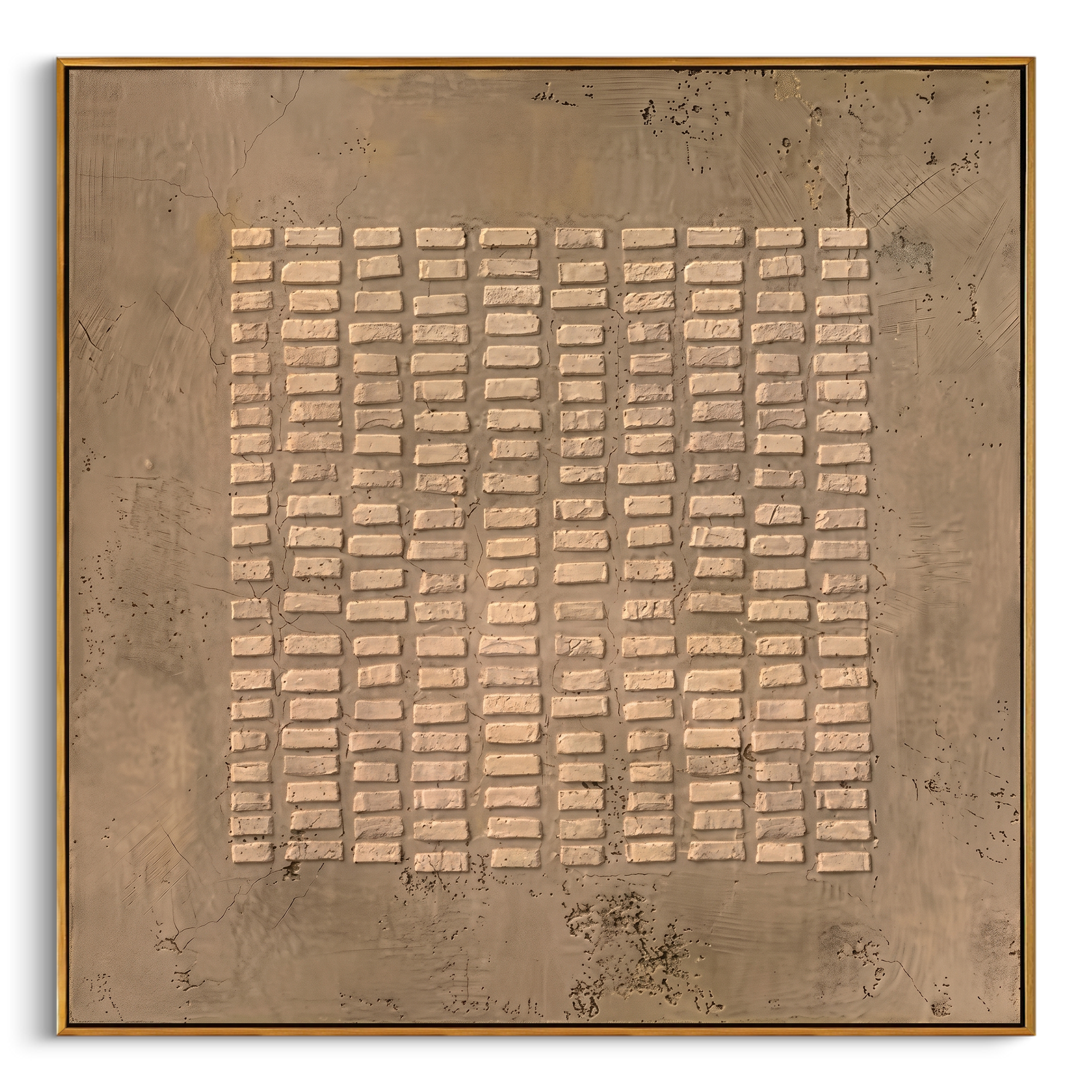 "Brick Relief Neutral Abstract" – Modern Heavy Impasto Art | 3D Taupe & Beige Textured Palette Knife Painting | Luxury Square Wall Art #WS 244