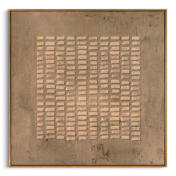 "Brick Relief Neutral Abstract" – Modern Heavy Impasto Art | 3D Taupe & Beige Textured Palette Knife Painting | Luxury Square Wall Art #WS 244