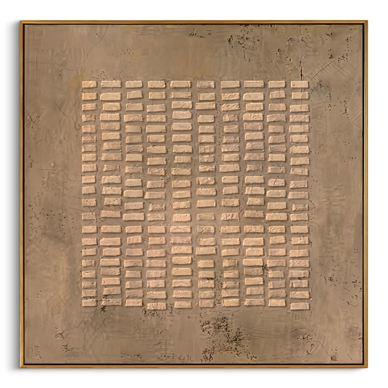 "Brick Relief Neutral Abstract" – Modern Heavy Impasto Art | 3D Taupe & Beige Textured Palette Knife Painting | Luxury Square Wall Art #WS 244