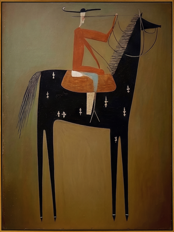 "The Stylized Rider" – Modern Minimalist Impasto Equestrian Art | 3D Terracotta & Olive Palette Knife Painting | Luxury Vertical Wall Art #AB 498