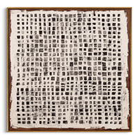 "Vintage Ink Grid" - Modern Heavy Impasto Minimal Geometric Art | 3D Charcoal Black & Off-White Palette Knife Painting | Luxury Square Wall Art #WS259