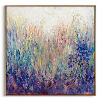 "Lavender Wildflower Meadow" - Modern Heavy Impasto Floral Abstract Landscape | 3D Violet Indigo & Soft Pastel Palette Knife Painting | Luxury Square Wall Art #PT 585