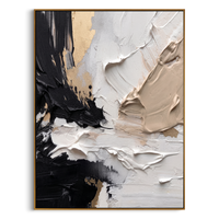 "Noir & Gold Fusion" – Modern Heavy Impasto Abstract | 3D Black, Beige & Gold Palette Knife Painting | Luxury Vertical Wall Art #PT 550