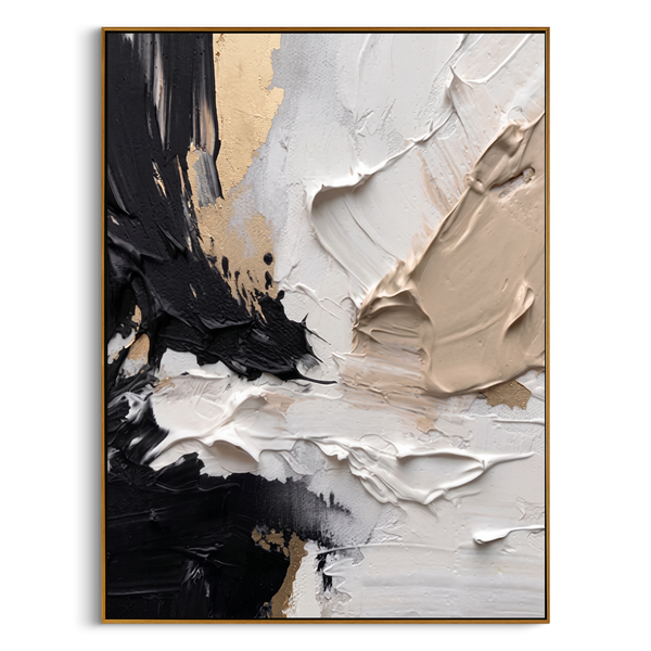 "Noir & Gold Fusion" – Modern Heavy Impasto Abstract | 3D Black, Beige & Gold Palette Knife Painting | Luxury Vertical Wall Art #PT 550