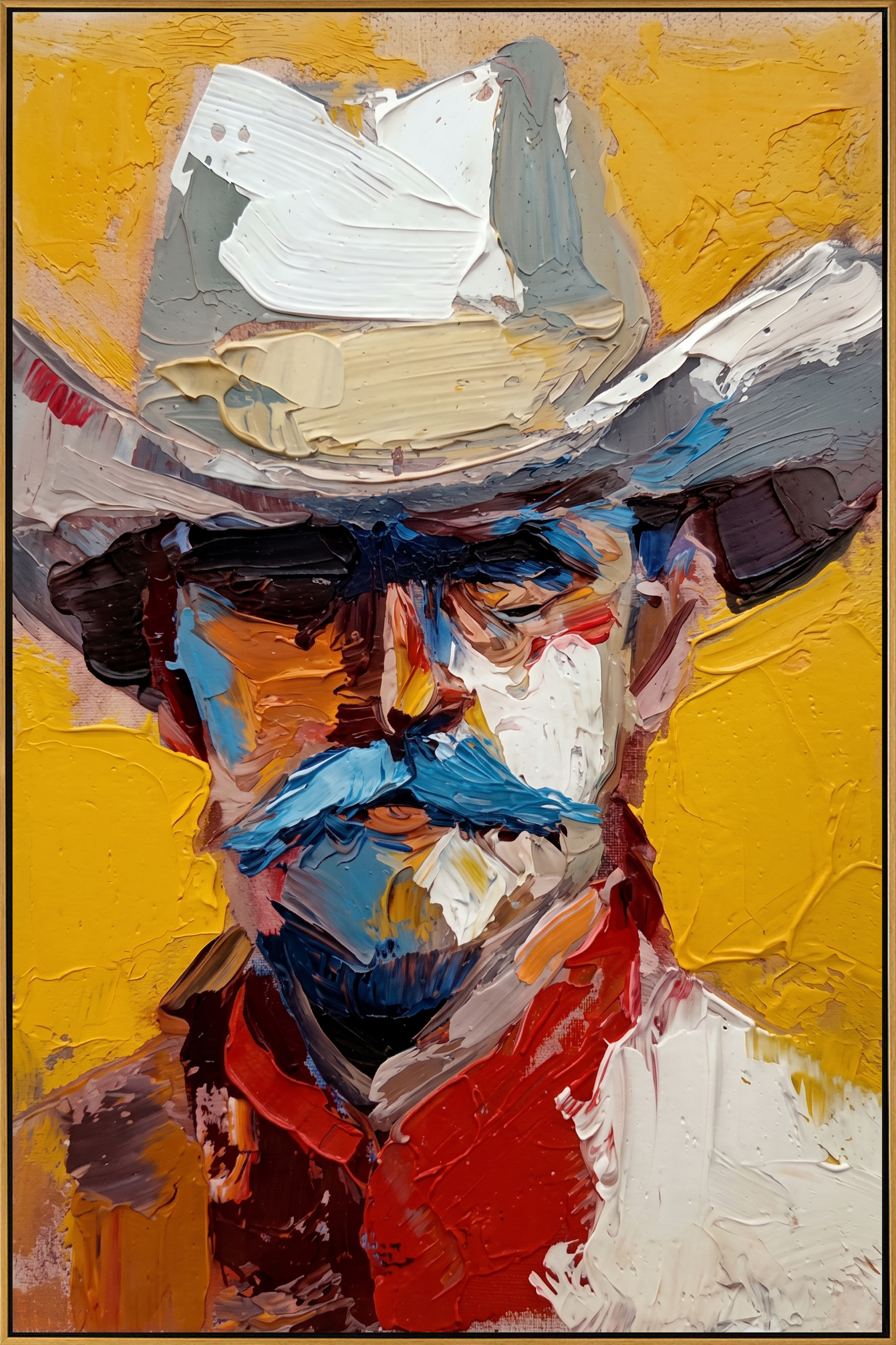 "Vibrant Western Icon" – Abstract Impasto Cowboy Artwork | Bold Tones Expressive Wall Decor | Contemporary Vertical Statement Piece #PE 511
