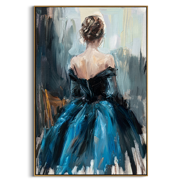 "The Blue Ballerina" – Modern Heavy Impasto Figurative Art | 3D Teal & Black Palette Knife Painting | Luxury Vertical Wall Art #PE 501