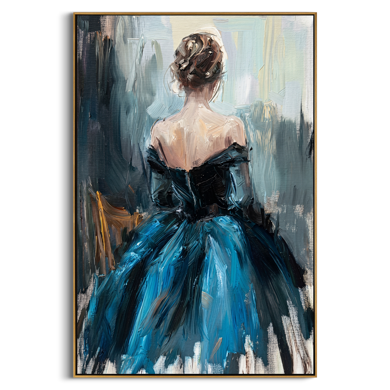 "The Blue Ballerina" – Modern Heavy Impasto Figurative Art | 3D Teal & Black Palette Knife Painting | Luxury Vertical Wall Art #PE 501