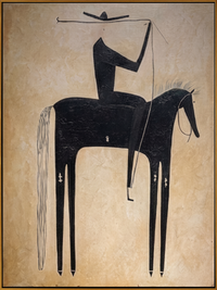 "The Minimalist Cowboy" – Modern Folk Impasto Western Art | 3D Noir & Sepia Palette Knife Painting | Luxury Vertical Wall Art #AB 501