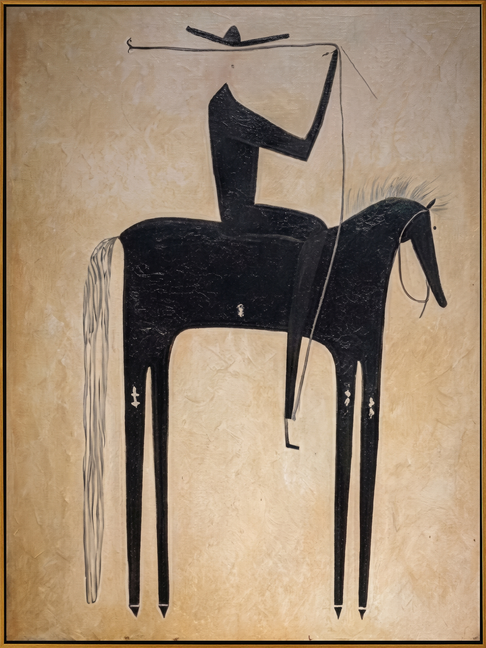 "The Minimalist Cowboy" – Modern Folk Impasto Western Art | 3D Noir & Sepia Palette Knife Painting | Luxury Vertical Wall Art #AB 501
