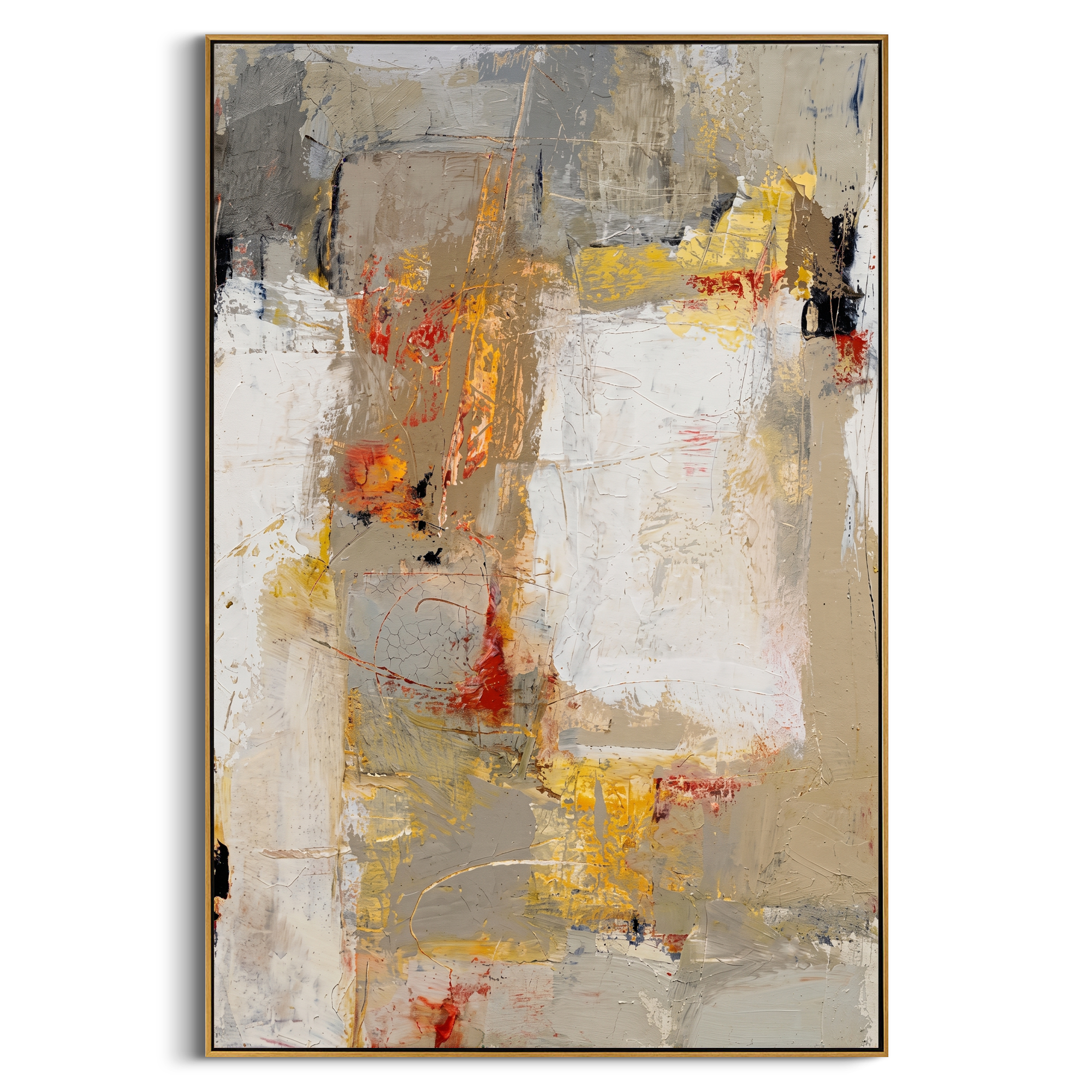 "Earthy Ochre Neutral Abstract Layers" – Modern Heavy Impasto Contemporary Abstract | 3D Warm Taupe & Fiery Russet Palette Knife Painting | Luxury Vertical Wall Art #PT 573