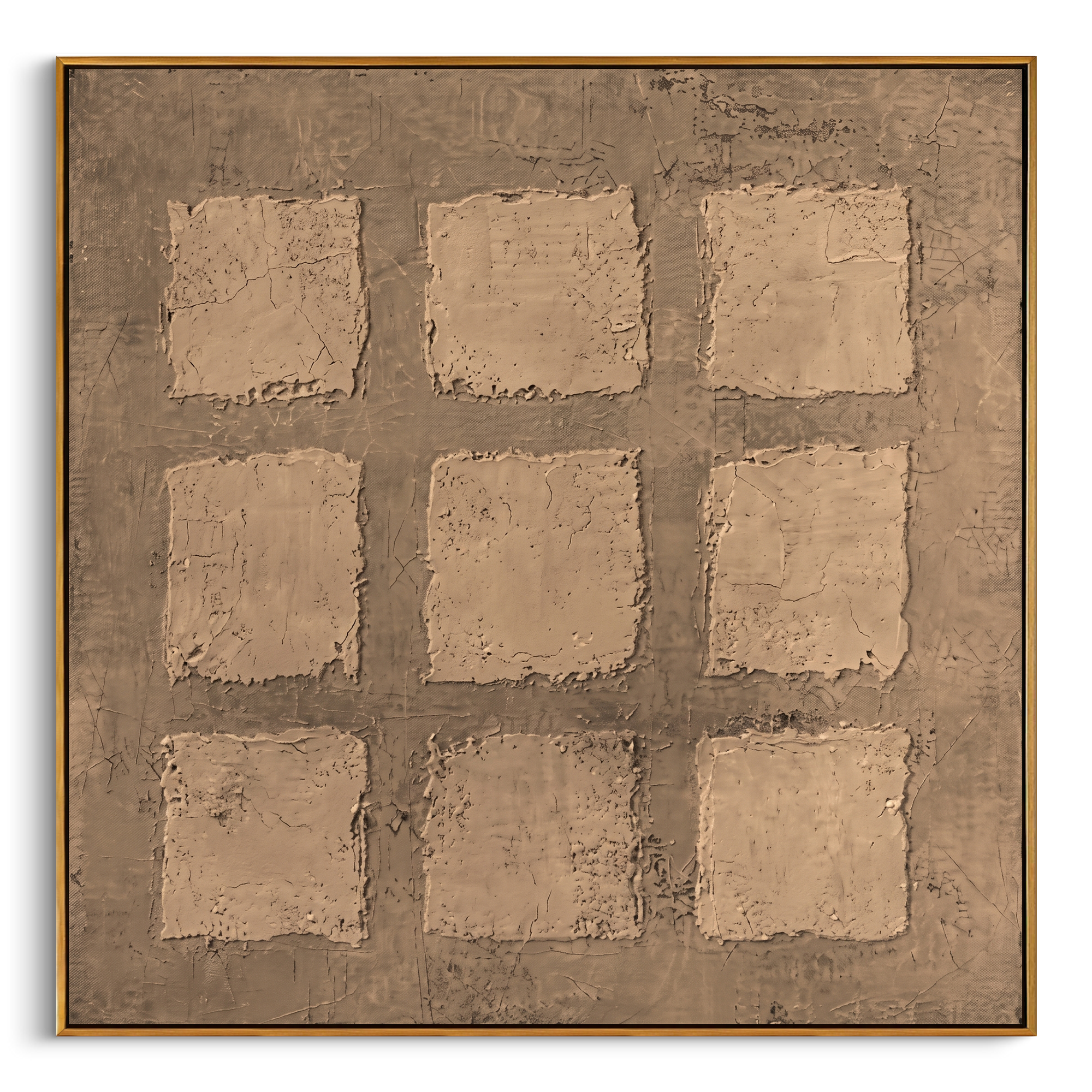 "Nine Squares in Taupe" – Modern Heavy Impasto Abstract Art | 3D Warm Taupe & Beige Palette Knife Painting | Luxury Square Wall Art #WS 248