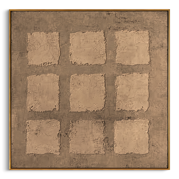 "Nine Squares in Taupe" – Modern Heavy Impasto Abstract Art | 3D Warm Taupe & Beige Palette Knife Painting | Luxury Square Wall Art #WS 248