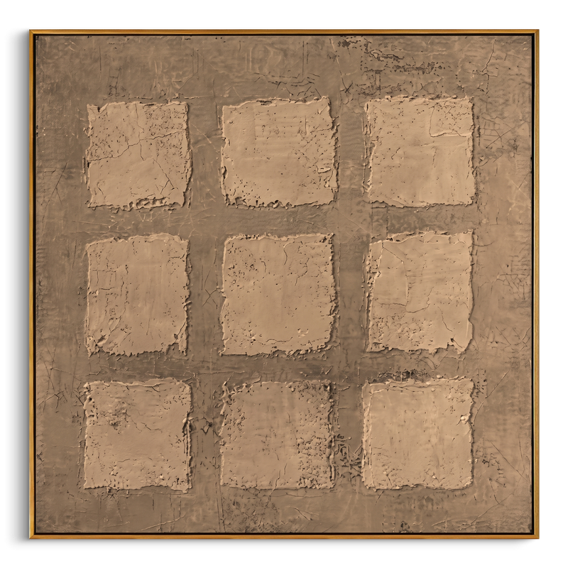 "Nine Squares in Taupe" – Modern Heavy Impasto Abstract Art | 3D Warm Taupe & Beige Palette Knife Painting | Luxury Square Wall Art #WS 248