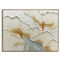 "White Blossom Relief" - Modern Textured Floral Art | 3D Ivory & Gold Impasto Canvas Painting | Luxury Horizontal Wall Art #PT 595