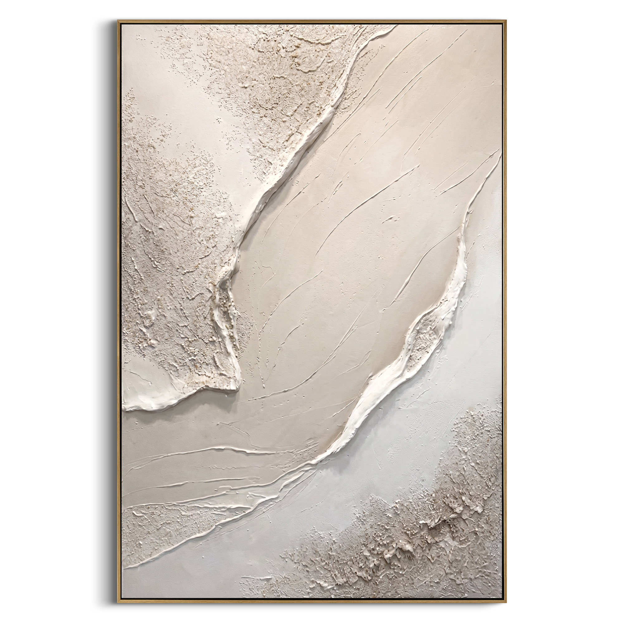 "Neutral Textured Ocean Wave Relief" – Modern Heavy Impasto Minimal Abstract Sculpture | 3D Ivory Cream & Warm Beige Palette Knife Painting | Luxury Vertical Wall Art #PT 570