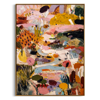 "Vibrant Wild Garden Abstract Chaos" – Modern Heavy Impasto Expressionist Floral Abstract | 3D Mustard Ochre & Blush Pink Palette Knife Painting | Luxury Vertical Wall Art #PT 572