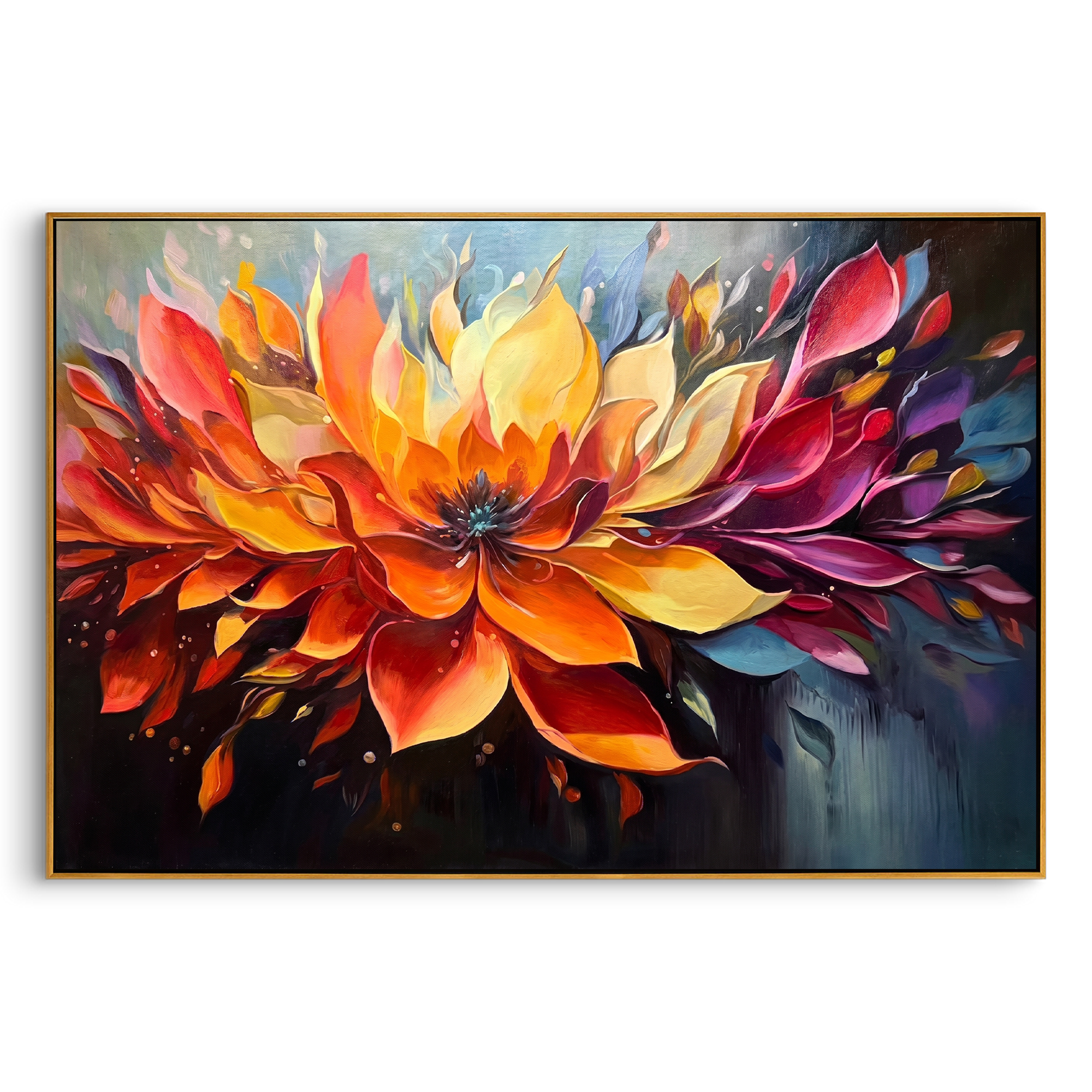 "Sunset Petal Explosion" – Expressive Impasto Floral Artwork | Tactile Multicolor Flower Canvas | Luxury Statement Horizontal Wall Art #PT 554