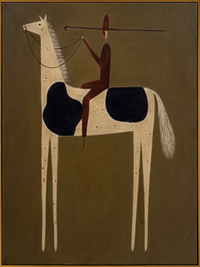 "Spear Bearing Primitive Rider" – Modern Heavy Impasto Tribal Western Figurative | 3D Vintage Umber & Cream Black Palette Knife Painting | Luxury Vertical Wall Art #AB 513