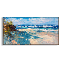 "Textured Dune Shore Ocean Waves" – Modern Heavy Impasto Impressionist Seascape | 3D Turquoise Aqua & Cream Sand Palette Knife Painting | Luxury Horizontal Wall Art #PT 578