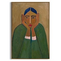 "Contemplative Primitive Lady Portrait" – Modern Heavy Impasto Figurative Art | 3D Olive & Emerald Palette Knife Painting | Luxury Vertical Wall Art #PT 639