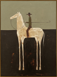 "Cowboy on the White Steed" – Stylized Minimalist Impasto Artwork | Earthy Tones Textured Wall Decor | Contemporary Vertical Statement Piece #AB 500