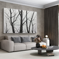 "Midnight Meadow Horizon" is a 100% hand-painted landscape painting created with professional oil and acrylic paints on high-quality canvas. Its black & white palette and visible textured strokes give every piece authentic handmade variation and tactile depth.