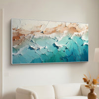 "Azure Seaside Drift" is a 100% hand-painted seascape created with professional oil and acrylic paints on high-quality canvas. Its blue & white palette and visible textured strokes give every piece authentic handmade variation and tactile depth.
