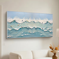 "Azure Quiet Harbor" is a 100% hand-painted seascape created with professional oil and acrylic paints on high-quality canvas. Its blue & white palette and visible textured strokes give every piece authentic handmade variation and tactile depth.