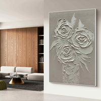 "Ivory Garden Whisper" is a 100% hand-painted floral artwork created with professional oil and acrylic paints on high-quality canvas. Its white palette and visible textured strokes give every piece authentic handmade variation and tactile depth.