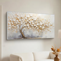 "Golden Flowering Rhythm" is a 100% hand-painted floral artwork created with professional oil and acrylic paints on high-quality canvas. Its gold & white palette and visible textured strokes give every piece authentic handmade variation and tactile depth.
