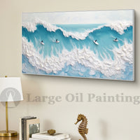 "Azure Quiet Harbor" is a 100% hand-painted seascape created with professional oil and acrylic paints on high-quality canvas. Its blue & white palette and visible textured strokes give every piece authentic handmade variation and tactile depth.