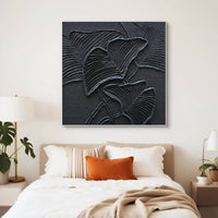 "Midnight Ginkgo Relief" is a 100% hand-painted floral artwork created with professional oil and acrylic paints on high-quality canvas. Its black & grey palette and visible textured strokes give every piece authentic handmade variation and tactile depth.