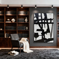 "Midnight Pure Form" is a 100% hand-painted minimalist abstract created with professional oil and acrylic paints on high-quality canvas. Its black & white palette and visible textured strokes give every piece authentic handmade variation and tactile depth.