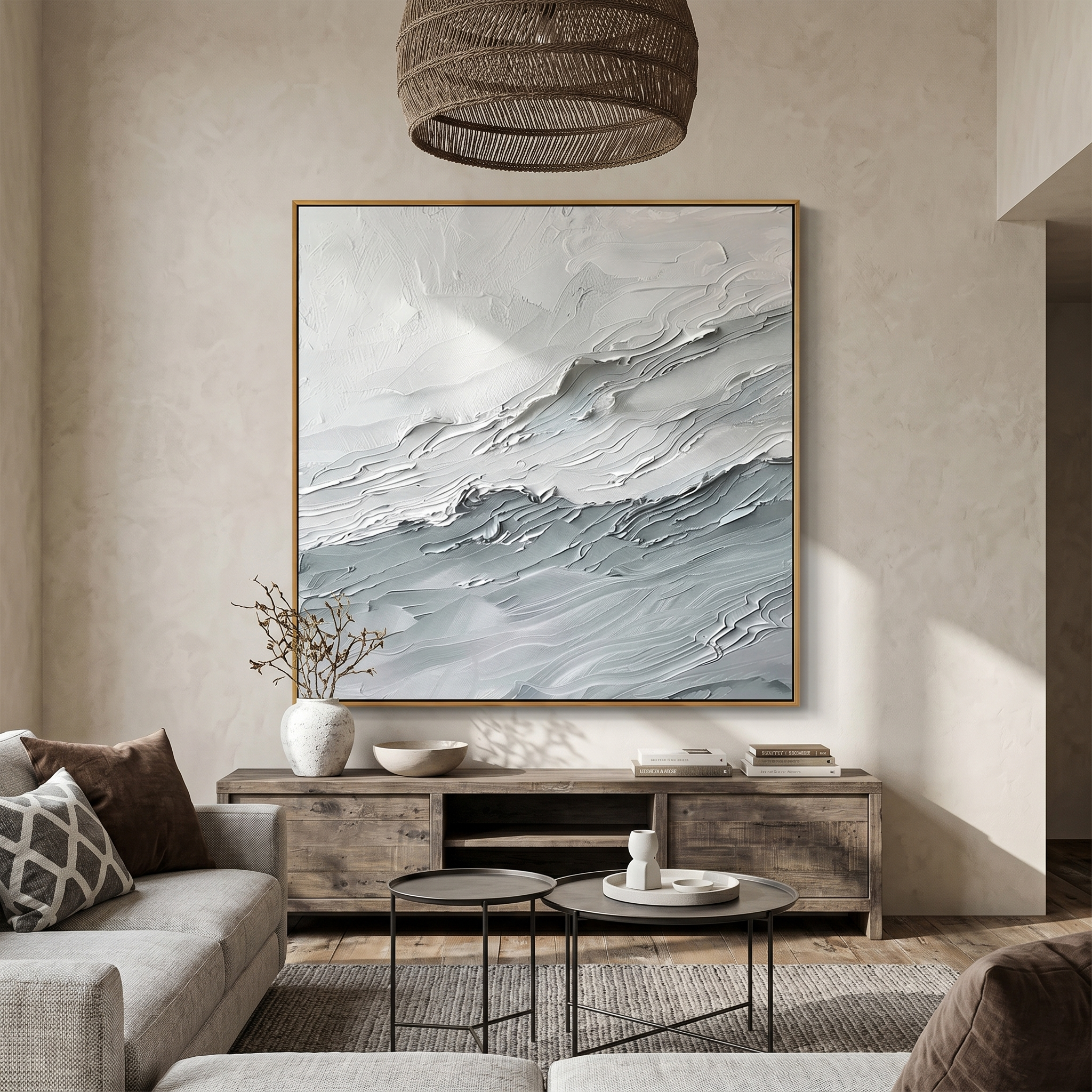 "The Stratum Breath" – Ultra-Heavy Impasto Abstract Relief | Hand-Sculpted 3D White & Gray Painting | High-End Minimalist Wall Art #PT536