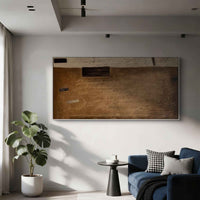 "Soft Umber Divide" - Modern Wabi-Sabi Abstract Landscape Art | Beige Brown Textured Panoramic Canvas Painting | Luxury Horizontal Wall Art #WS 067