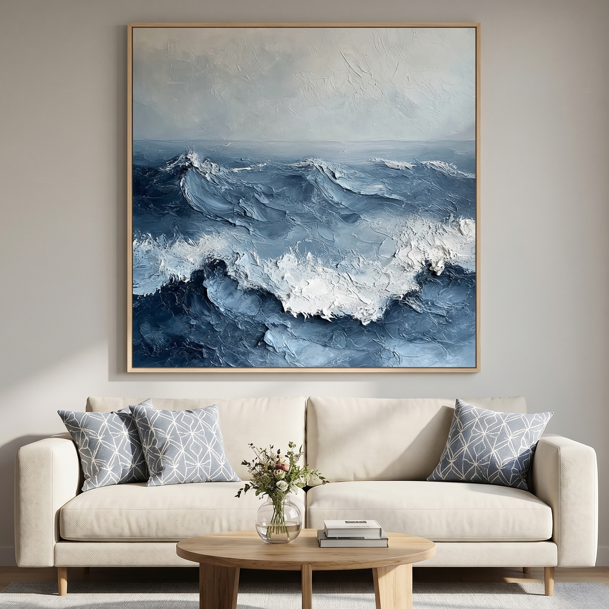 "The Cresting Tide" – Heavy Impasto 3D Ocean Wave Painting | Hand-Textured Deep Blue Seascape | Contemporary Nautical Wall Art #BE065