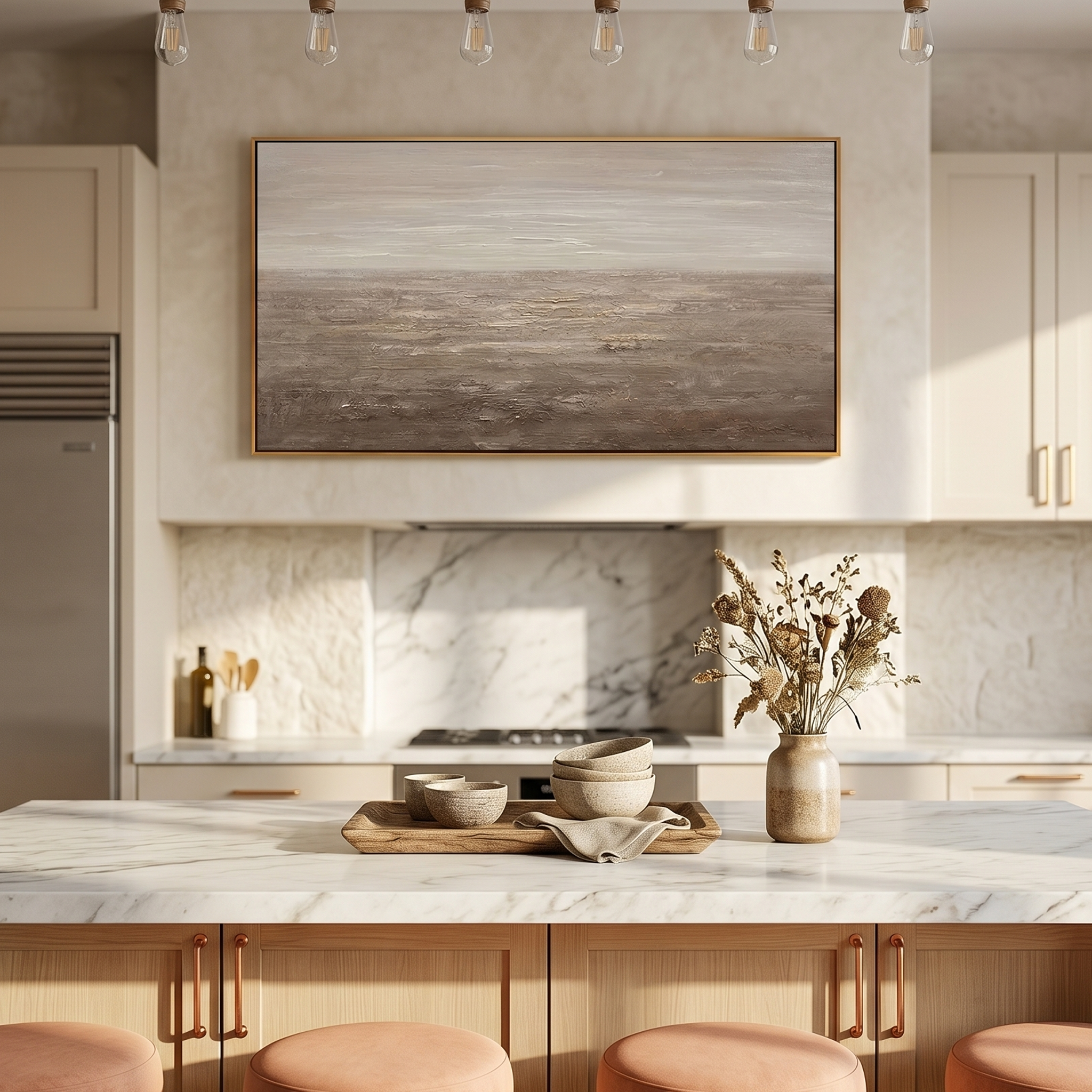 "Terra Echo" – Modern Wabi-Sabi Mineral Texture Abstract | Minimalist Oatmeal Tone Horizontal Statement Art #WS 242