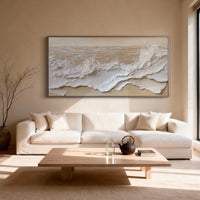 "Sand Ocean Passage" is a 100% hand-painted seascape created with professional oil and acrylic paints on high-quality canvas. Its beige & white palette and visible textured strokes give every piece authentic handmade variation and tactile depth.
