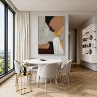 "Sand Calm Geometry" is a 100% hand-painted minimalist abstract created with professional oil and acrylic paints on high-quality canvas. Its beige & brown palette and visible textured strokes give every piece authentic handmade variation and tactile depth.
