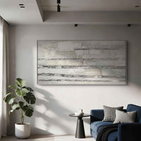 "Silver Luminous Field" is a 100% hand-painted abstract artwork created with professional oil and acrylic paints on high-quality canvas. Its grey palette and visible textured strokes give every piece authentic handmade variation and tactile depth.