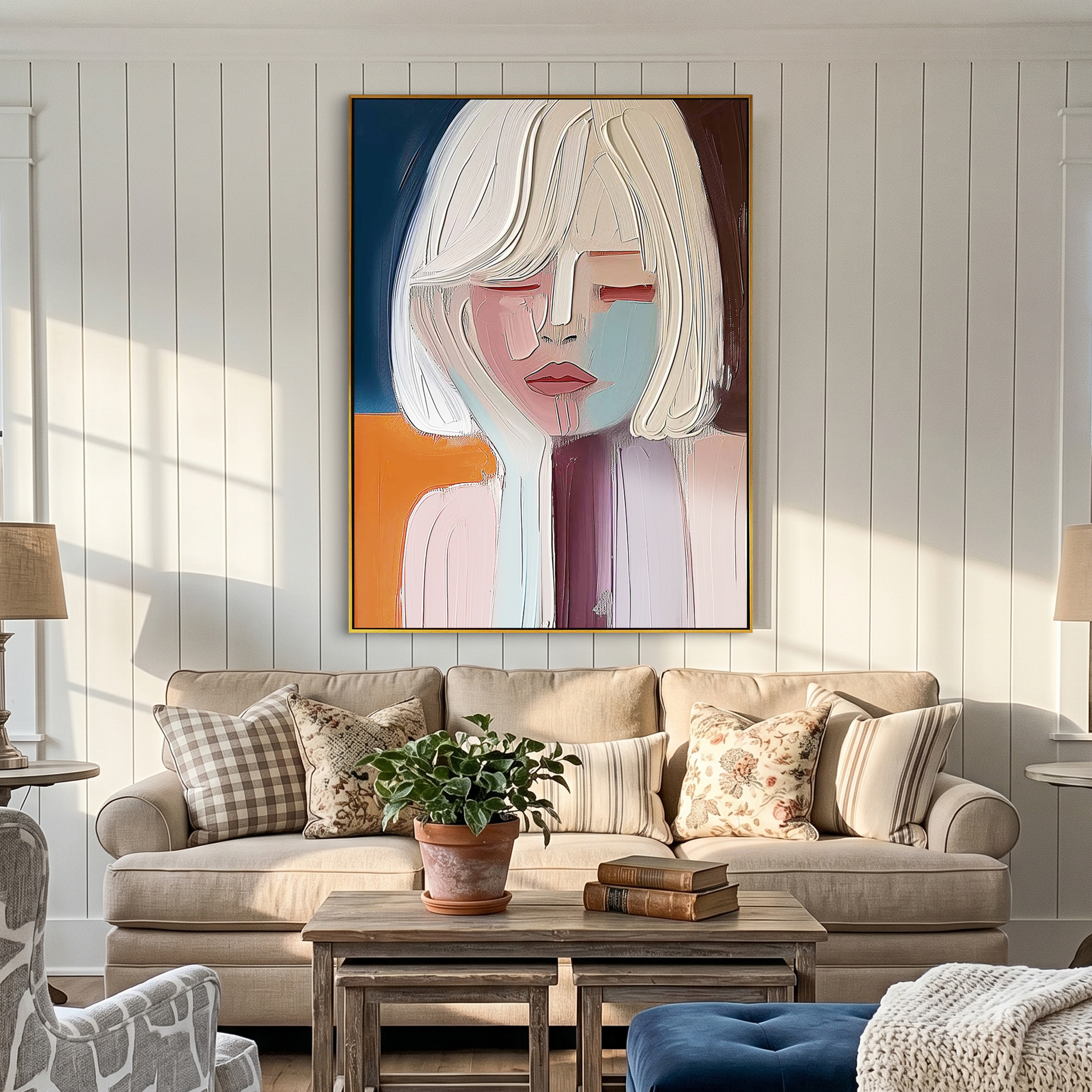 "Quiet Muse" – Modern Heavy Impasto Portrait | Morandi Palette Textured Minimalist Healing Wall Art#PE491