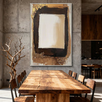 "Burnt Umber Window" - Modern Wabi-Sabi Abstract Painting | Beige Brown Black & White Textured Canvas Art | Luxury Vertical Wall Art #WS 056
