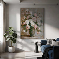 "Sand Floral Current" is a 100% hand-painted floral artwork created with professional oil and acrylic paints on high-quality canvas. Its beige & pink palette and visible textured strokes give every piece authentic handmade variation and tactile depth.