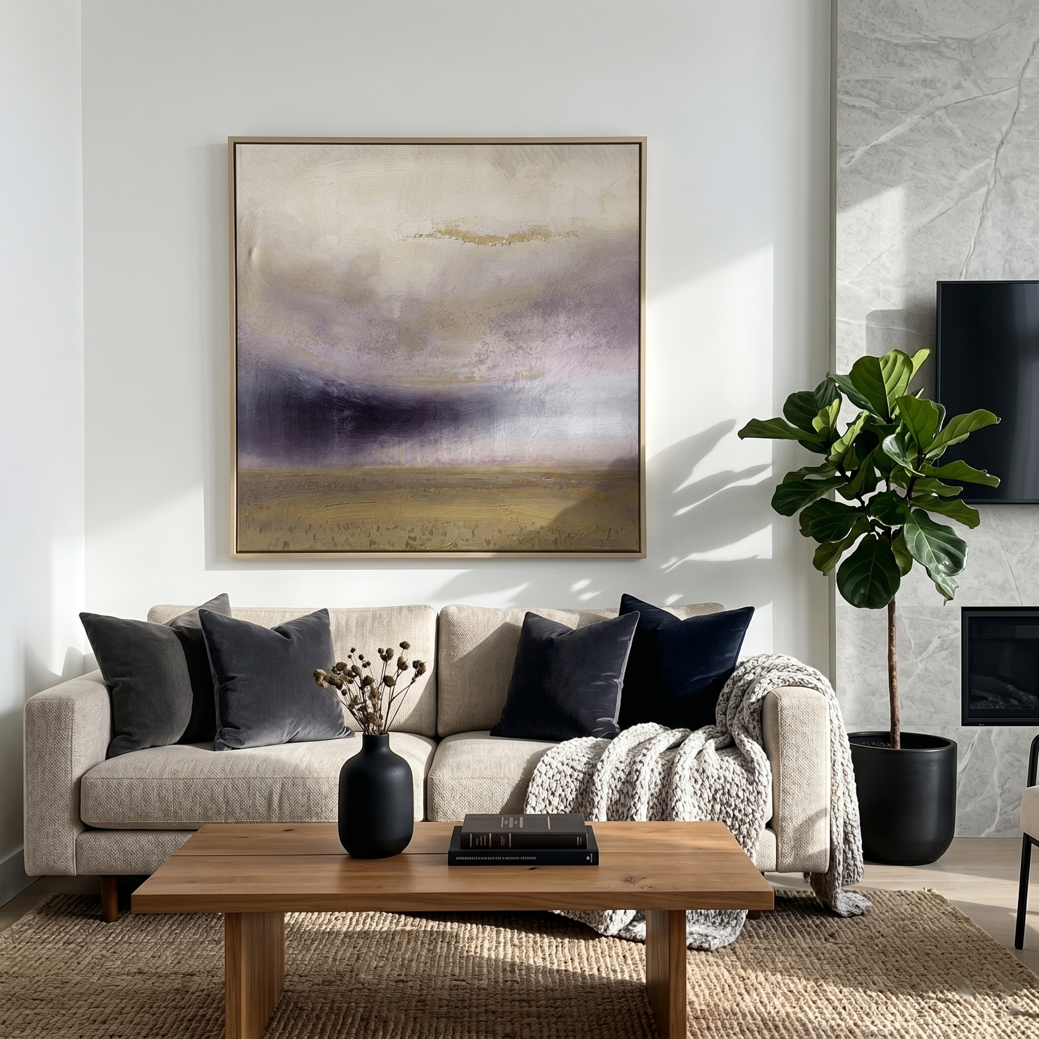 "The Silent Storm" – Modern Atmospheric Abstract Oil | Deep Indigo & Earth Tone Square Statement Wall Art #WS 236