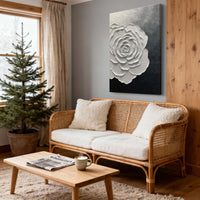 "Midnight Blossom Drift" is a 100% hand-painted floral artwork created with professional oil and acrylic paints on high-quality canvas. Its black & white palette and visible textured strokes give every piece authentic handmade variation and tactile depth.