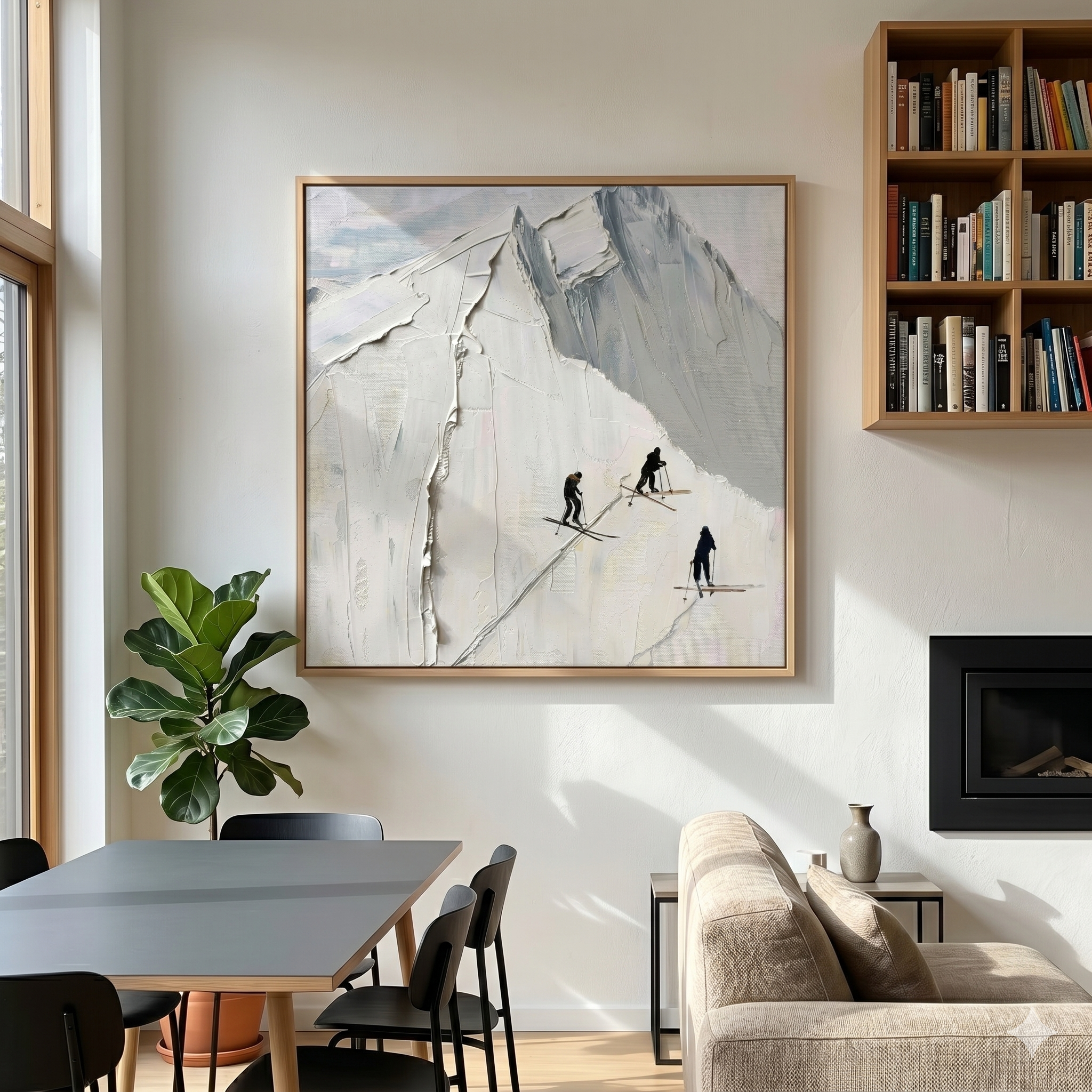 "Summit Trails" – Minimalist Snow Mountain Heavy Impasto | Hand-Textured 3D Skiing Art | Contemporary Alpine Wall Decor #PT538