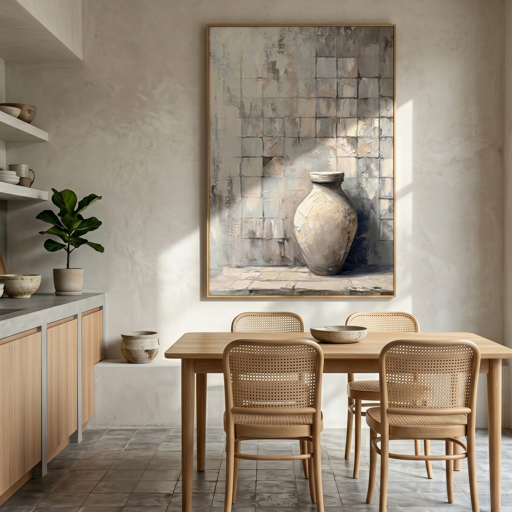 "The Ancient Vessel" – Wabi-Sabi Textured Still Life | Modern Morandi Gray Abstract Painting | Sophisticated 3D Impasto Wall Art#MI146